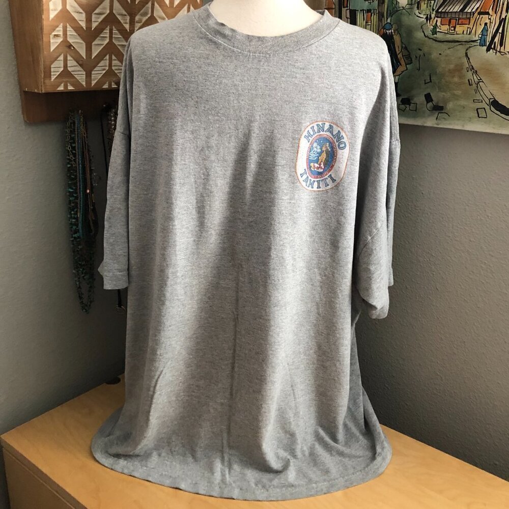 Hinano Tahiti Hula Girl T Shirt Men's size 2X Washed Gray Retro